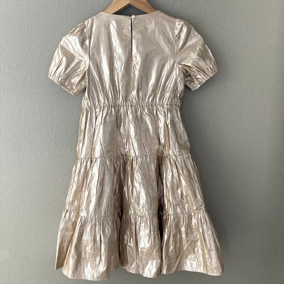 Crewcuts Gold Metallic Tiered Shimmer Short Sleeve Dress - 8 - Picture 7 of 8
